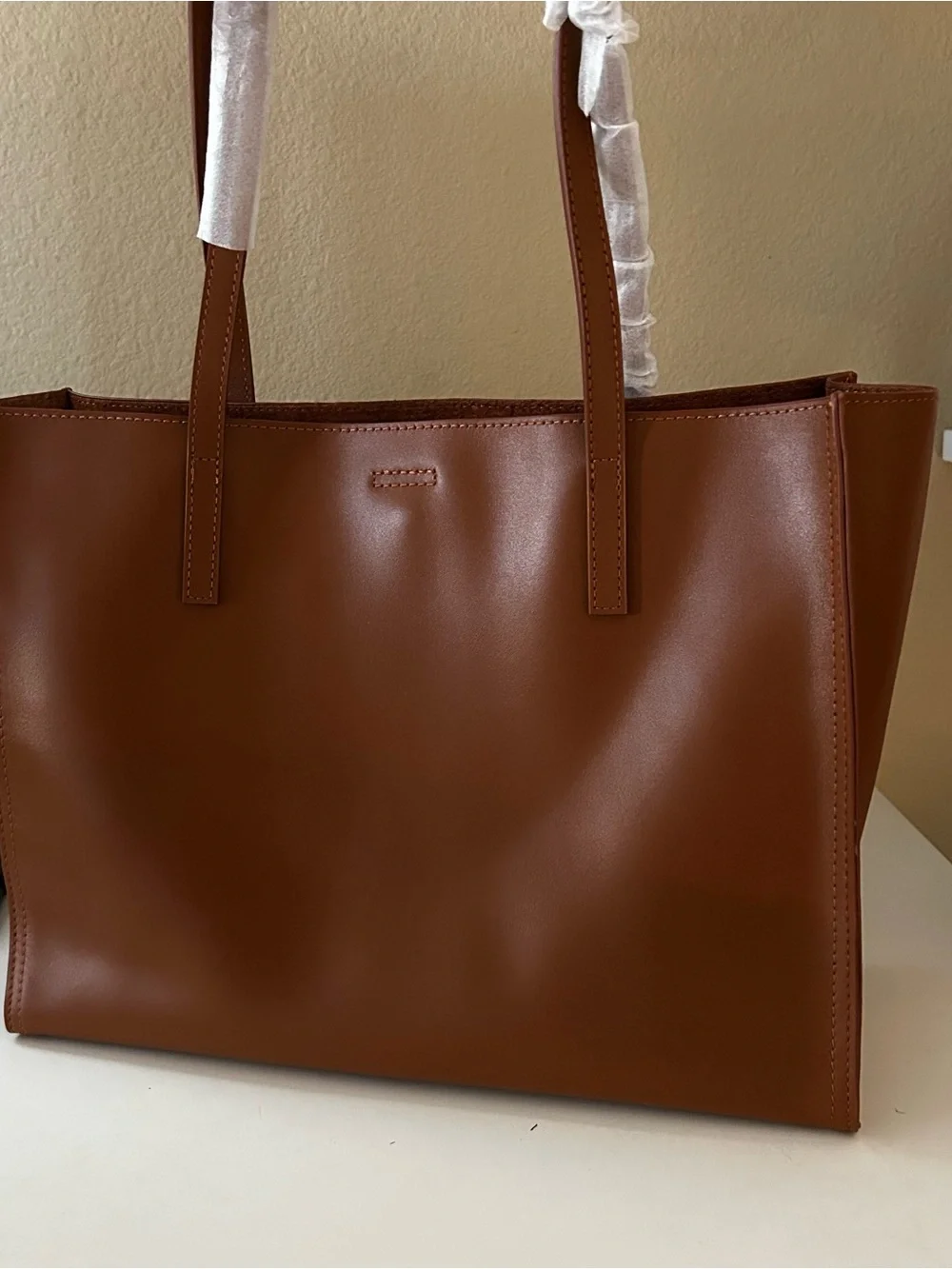 Minimalist Brown Leather Top-Handle Tote Bag